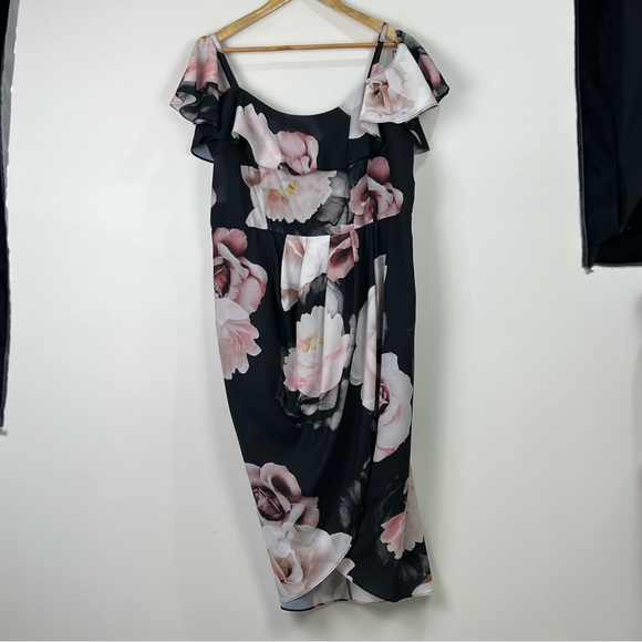 City Chic Cold Shoulder Dress Black Austin Floral Rose Draped Plus Size M 18 - Picture 6 of 15